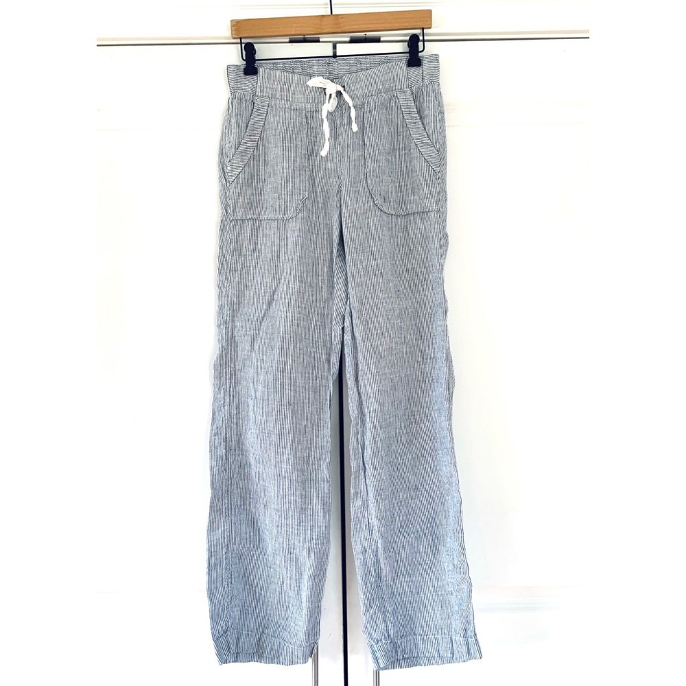 Athleta Pants Wide Leg Linen Bali Trouser Drawstring Stripe Pull On Size 4